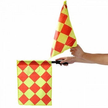 Customize logo printed  professional handheld checkered soccer football referee linesman flags