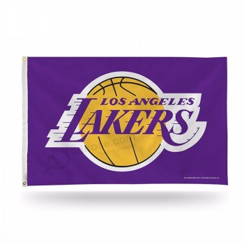 NBA Los Angeles Lakers Bandeira de 3 pés por 5 pés de lado único Bandeira americana da NBA com ilhós