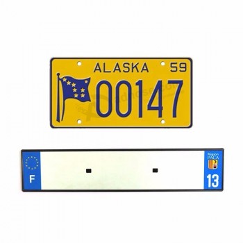 Plaque d’immatriculation de voiture réfléchissante vierge en aluminium européen des États-Unis