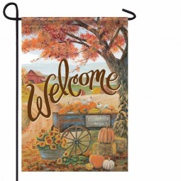 Bienvenue Drapeau de jardin de chariot d’automne