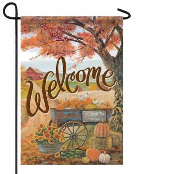 Bienvenue Drapeau de jardin de chariot d’automne