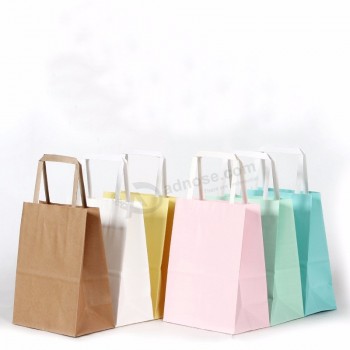 Vente en gros sac en papier kraft à poignée plate avec logo