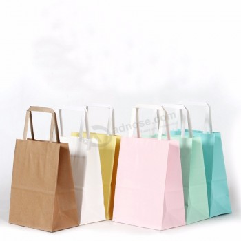 Wholesale Flat Handle Kraft Shopping Paper Bag With Logo
