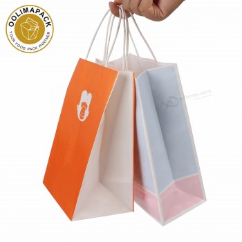 Sacs en papier kraft alimentaire avec poignée, sac en papier blanc avec imprimé