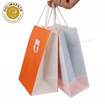sacos de papel kraft de alimentos com alça, saco de papel branco com impresso