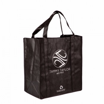Promotion sac fourre-tout d’épicerie noir personnalisé sac à provisions non tissé réutilisable