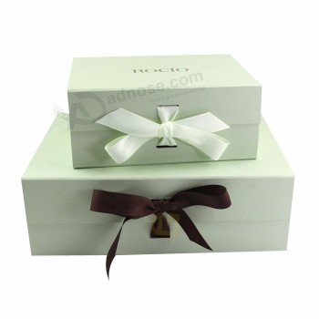 High Quality Custom Luxury  Rigid Cardboard Packaging Magnetic Folding Paper Wedding Dress Gift Box with Ribbon Closure