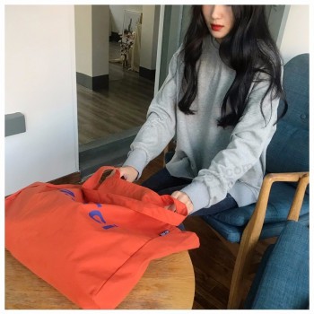 gehandhabte Öko-Shopping Baumwolltuch Tasche extra große Kapazität wiederverwendbare Baumwolle Segeltuch Strand Einkaufstasche für Damen Umhängetasche