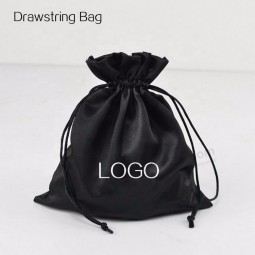 Wholesale Custom Logo Private Label Hair Extension Black Satin Drawstring Pouch Bags For Wig/Jewelry/Gift/Watch/Diamond/Ring