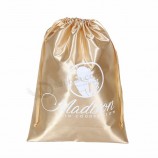 Imprimé personnalisé petits sacs à cordon en soie Pochette en satin doré