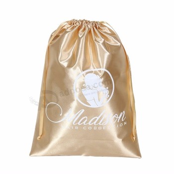 Imprimé personnalisé petits sacs à cordon en soie Pochette en satin doré