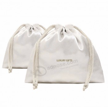 Fabrication d’emballage sac à main chaussure cordon de serrage couverture blanche petit sac en satin de soie coton sac à poussière personnalisé pour sac à main sac en satin