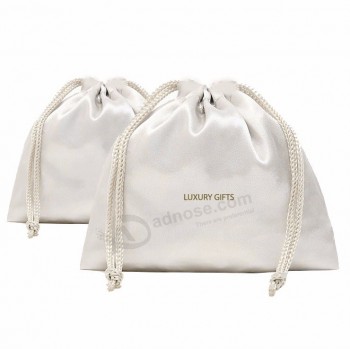 Manufacture packing handbag shoe drawstring cover  white small silk satin bag cotton custom dust bag for handbag satin pouch bag