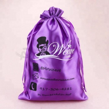 Custom satin pouch drawstring packaging silk bags for hair
