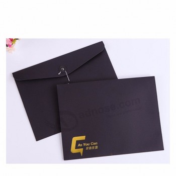 Wholesale Custom Recycled Envelope  A4 A5 C5 Black Paper Envelopes With Button And String gold foil logo