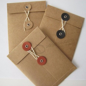 Custom made kraft envelope with button and string closure