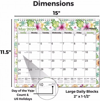 Vente en gros impression personnalisée spirale fil o mur calendrier mensuel