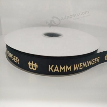 New arrival 16mm double face satin gold foil printed personalised ribbon with customized logo