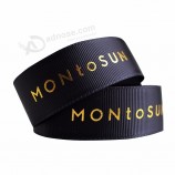 Logo en feuille d’or personnalisé de 25 mm imprimé ruban gros-grain satiné noir