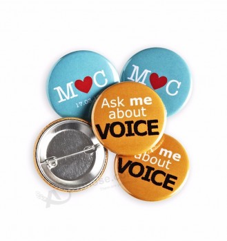 Pas cher de haute qualité coloré logo imprimé Tin Plate Pin Button Badge avec épingle à nourrice