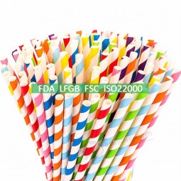 China ISO22000 FSC Manufacturer Custom Biodegradable Drinking Disposable Colorful Striped Paper Straw