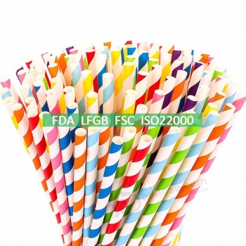 china iso22000 FSC manufacturer custom biodegradable drinking disposable colorful striped paper straw