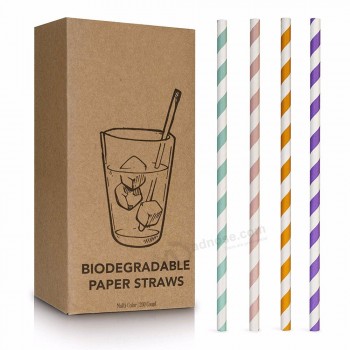 SVIN 200Pcs Color Striped Drinking Straws Biodegradable Paper Straws for Wedding Birthday Party
