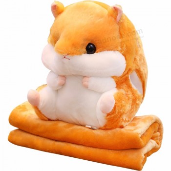 3 In 1 Cute Hamster Plush Stuffed Animal Toys Throw Pillow Blanket Set for Baby