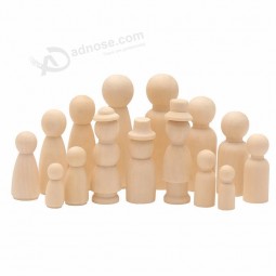 Vente en gros non fini blanc en bois personnes peg poupées figurines en bois Mini personnes jouets