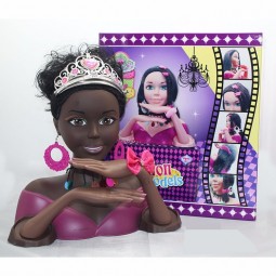 Nuevos productos de plástico hermoso vestido africano cabeza de muñeca de juguete para niña