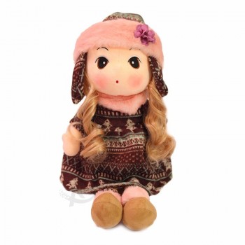 Jouets en peluche cheveux longs stock jolie fille poupées prix usine poupée bébé avec de grands yeux