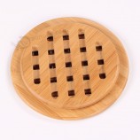 Tapis de bambou naturel respectueux de l’environnement Accessoire de cuisine rond Tapis de lieu Dessin animé Heat Coaster Tapis de table en bois avec pied antidérapant