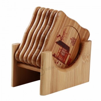 6Pcs / set Boisson En Bambou Naturel Ensemble Carré Créatif Set De Table Tasse Mat Pad Tasses À Café Décoration De La Maison Soucoupe Isolation