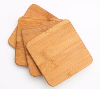 Tasse à café thé écologique, sous-verre rond carré en bois de bambou diamant avec logo imprimé. Décoration de table.
