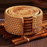 6Pcs Drink Coasters Set Pour Kungfu Thé Accessoires Ronde Vaisselle Set de table Plat Mat Rotin Weave Cup Mat Pad