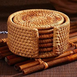 6Pcs Drink Coasters Set Pour Kungfu Thé Accessoires Ronde Vaisselle Set de table Plat Mat Rotin Weave Cup Mat Pad