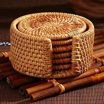 6Pcs Drink Coasters Set Pour Kungfu Thé Accessoires Ronde Vaisselle Set de table Plat Mat Rotin Weave Cup Mat Pad