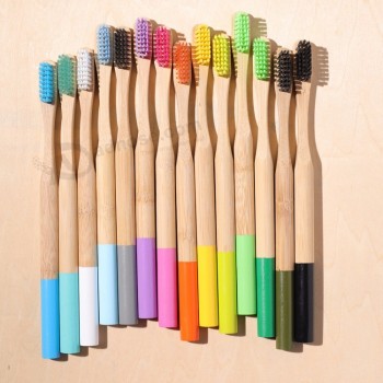 Logo personnalisé brosse à dents ronde en bambou à poils durs colorés
