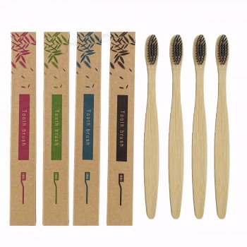 Approuvé CE Biodégradable Sans BPA Poils de Charbon de Bois OEM Brosse à dents en bambou avec logo personnalisé
