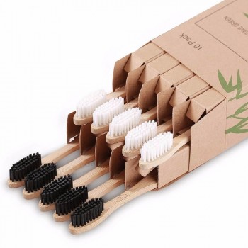 Brosse à dents en bambou avec logo personnalisé, ensemble de brosses à dents biodégradables écologiques biologiques pour adultes et adolescents