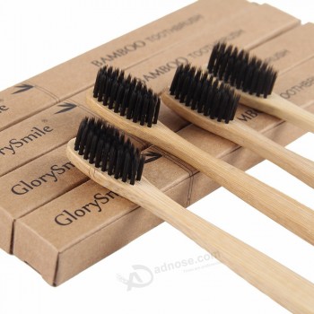 Cepillo de dientes de bambú moso de carbón de leña con logotipo de grabado natural aprobado por la FDA y CE