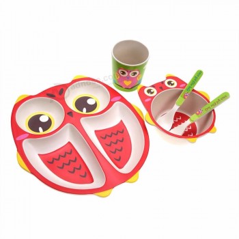 5 pièces bol de nourriture pour enfants en fibre de bambou bols à collation pour enfants plats en forme de hibou vaisselle de dessin animé non toxique vaisselle pour tout-petit