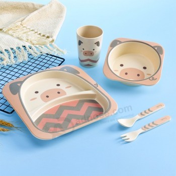 Vaisselle en bambou réutilisable écologique pour enfants Ensembles de vaisselle en fibre de bambou biodégradables pour enfants