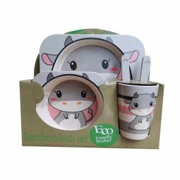 2020 il più venduto 5 pezzi simpatici animali design set di 5 pezzi personalizzati set di stoviglie in fibra di bambù per bambini