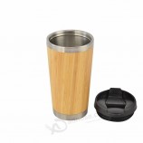 Tasse à café en bambou naturel en acier inoxydable de voyage de 14 oz avec couvercle en bambou et en PP