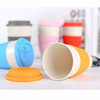 Tasse à café réutilisable en fibre de bambou avec logo imprimé 480ML, tasse à café en fibre de bambou avec caoutchouc de silicone