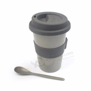高品质户外便携式可降解可重复使用的pla竹纤维咖啡杯，带勺子