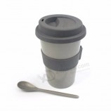Tasse à café en fibre de bambou placo biodégradable réutilisable portable de haute qualité à l’extérieur avec cuillère