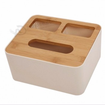 Boîte de mouchoirs créative en bois de bambou Boîte en plastique blanche Conception simple pour la salle à manger, la cuisine, la coiffeuse de chambre et la maison