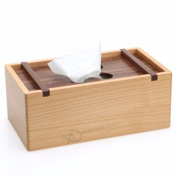 Home Kitchen New Modern Creative Rectangular Natural Bamboo Tissue Box With Top Lid Design